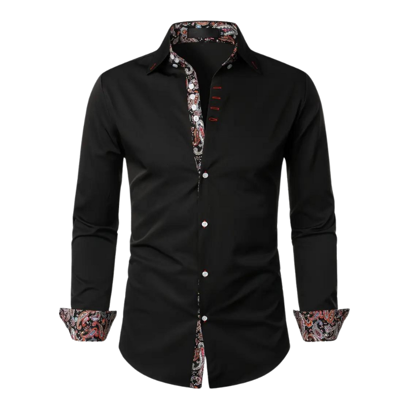 Clément | Chemise Homme Manche Longue Contraste Paisley Coupe Ajustée