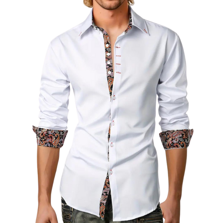 Clément | Chemise Homme Manche Longue Contraste Paisley Coupe Ajustée