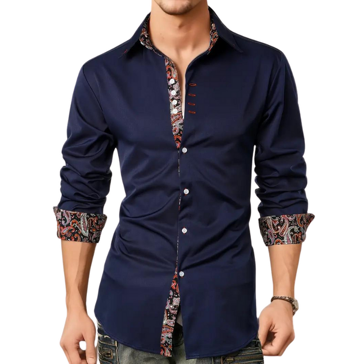 Clément | Chemise Homme Manche Longue Contraste Paisley Coupe Ajustée