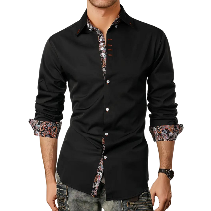 Clément | Chemise Homme Manche Longue Contraste Paisley Coupe Ajustée