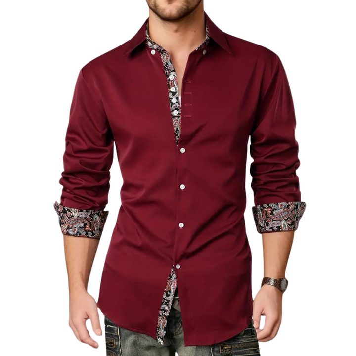 Clément | Chemise Homme Manche Longue Contraste Paisley Coupe Ajustée