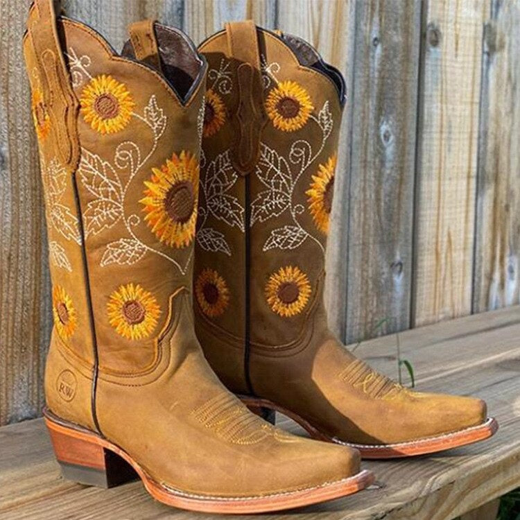 Colette | Bottes Western Femme Broderie Fleurie Talon Bloc