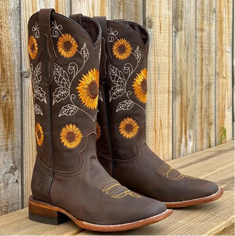 Colette | Bottes Western Femme Broderie Fleurie Talon Bloc