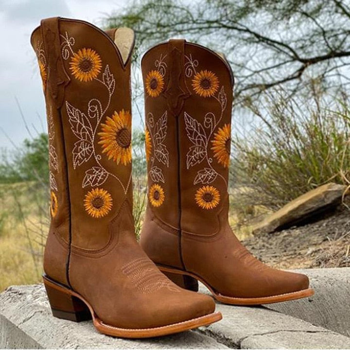 Colette | Bottes Western Femme Broderie Fleurie Talon Bloc