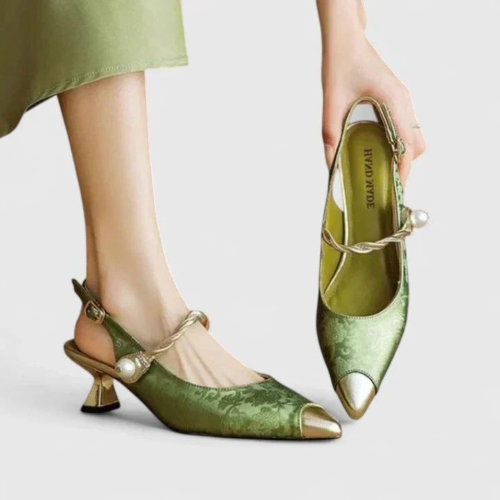 Colette | Escarpins à Talon Femme Jacquard Floral Slingback Perle