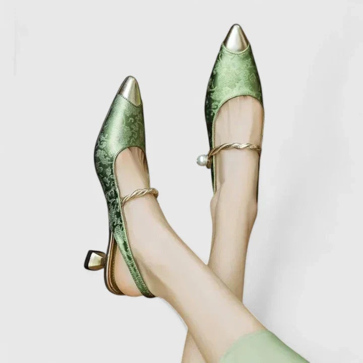 Colette | Escarpins à Talon Femme Jacquard Floral Slingback Perle