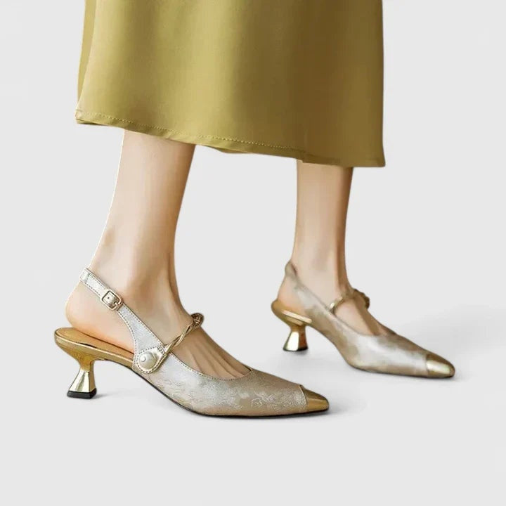 Colette | Escarpins à Talon Femme Jacquard Floral Slingback Perle