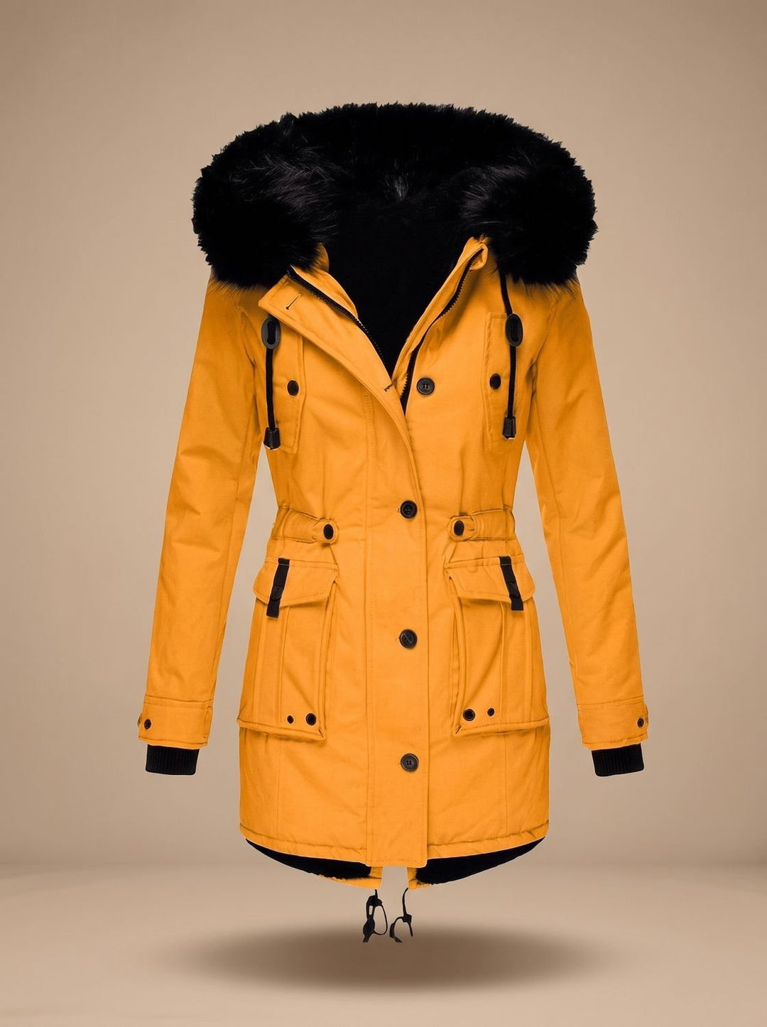 Colette | Parka Femme à Capuche Fausse Fourrure Hiver Ceinturée