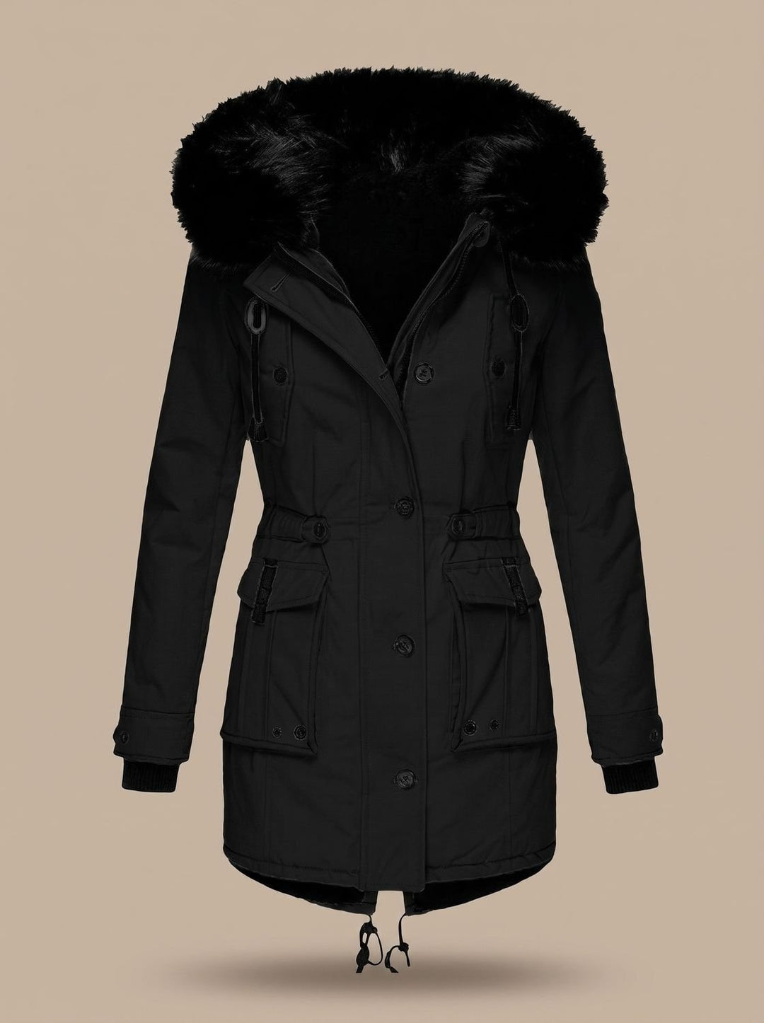 Colette | Parka Femme à Capuche Fausse Fourrure Hiver Ceinturée