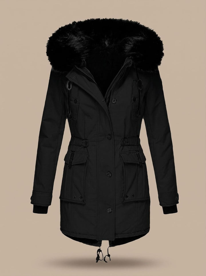 Colette | Parka Femme à Capuche Fausse Fourrure Hiver Ceinturée