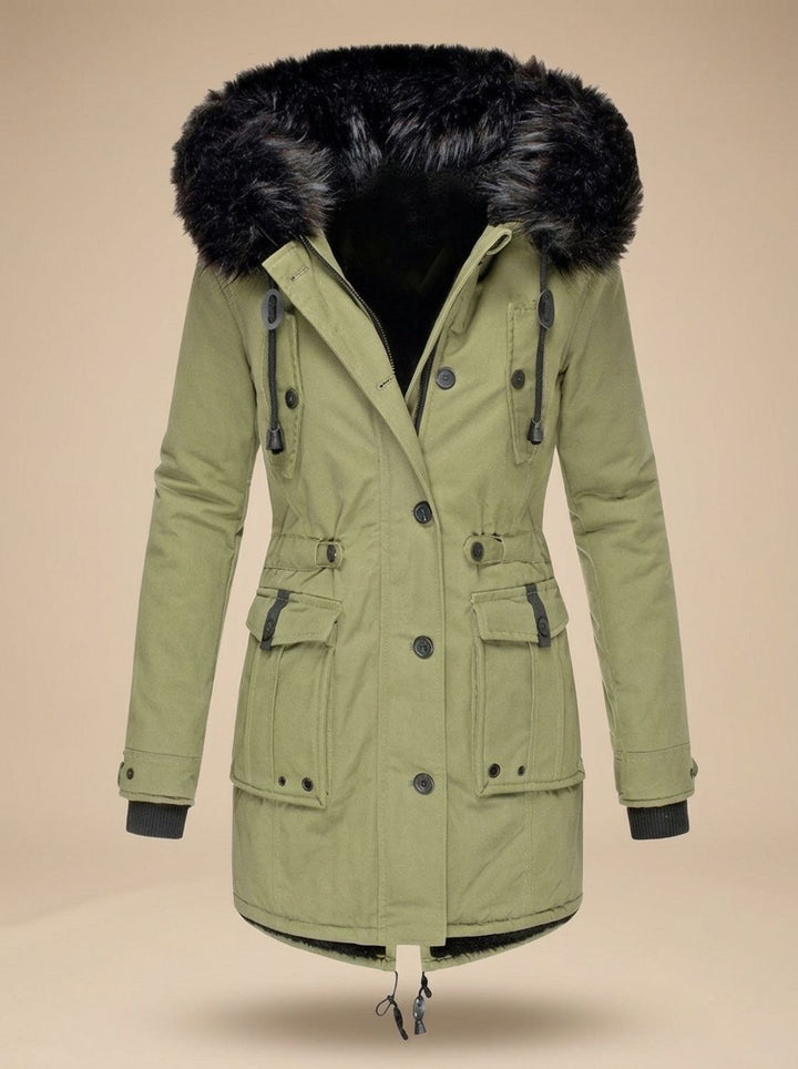 Colette | Parka Femme à Capuche Fausse Fourrure Hiver Ceinturée