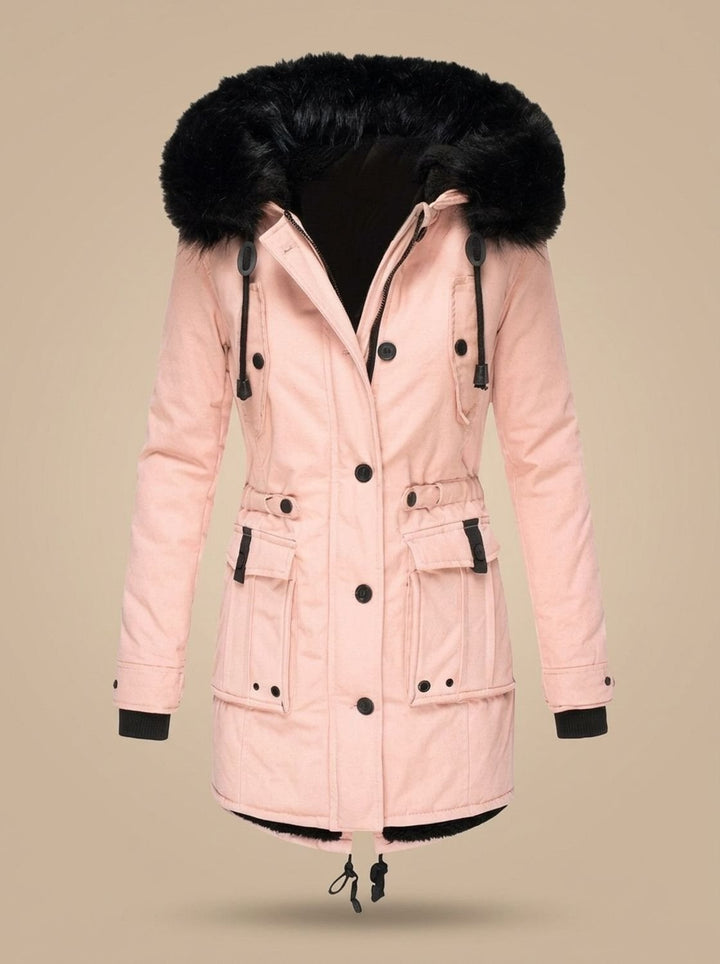Colette | Parka Femme à Capuche Fausse Fourrure Hiver Ceinturée