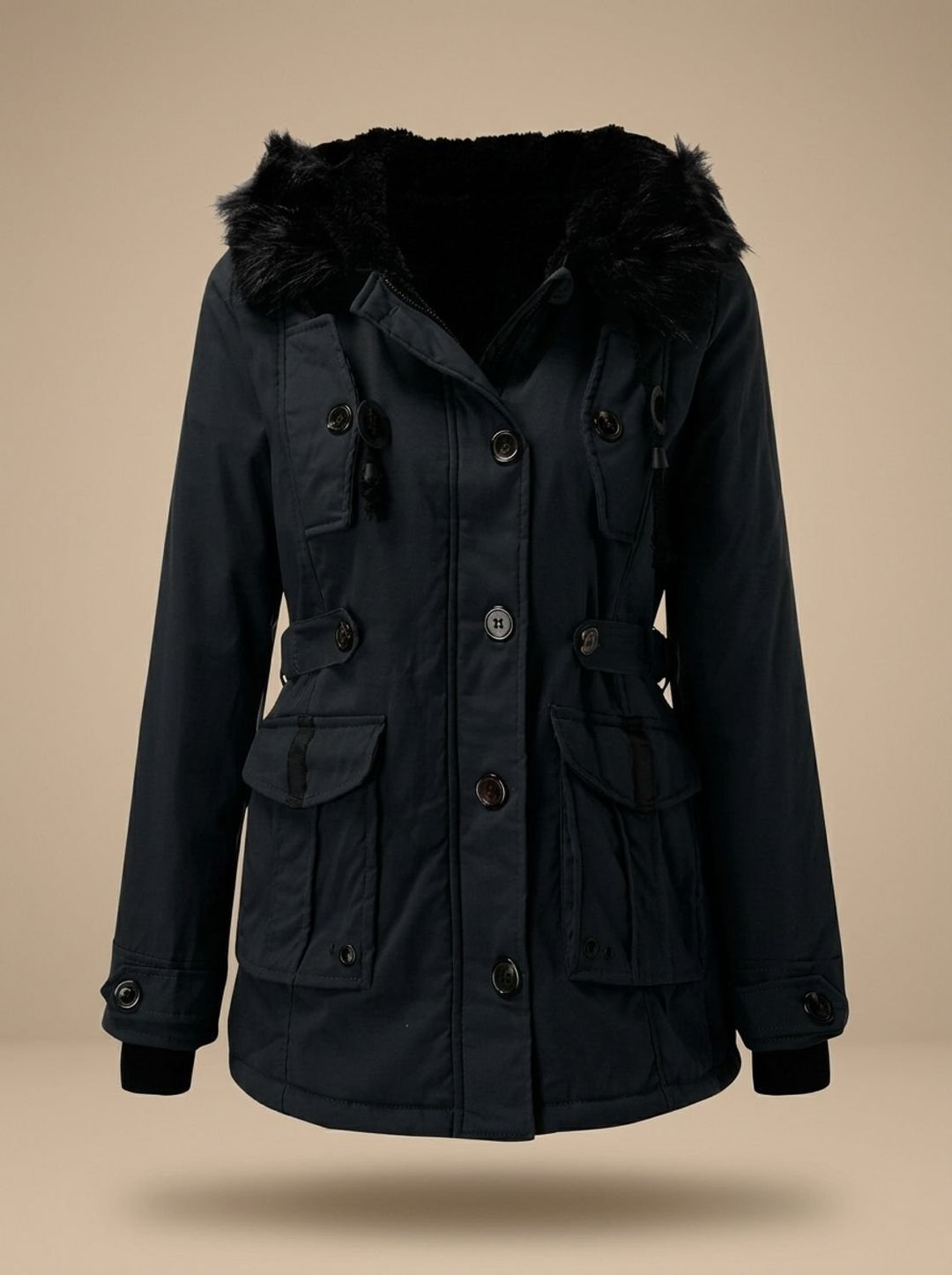 Colette | Parka Femme à Capuche Fausse Fourrure Hiver Ceinturée