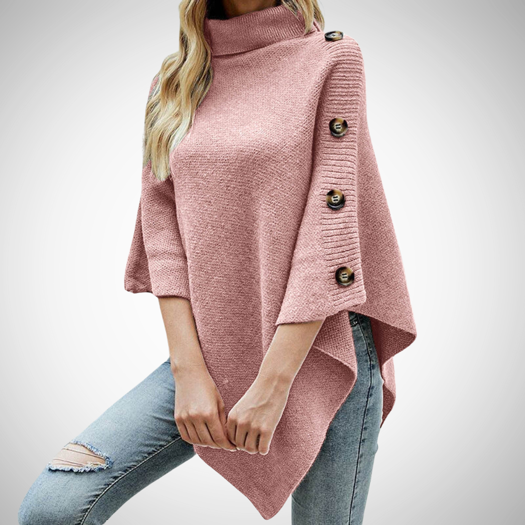 Colette | Poncho en Maille Femme Col Roulé Boutons