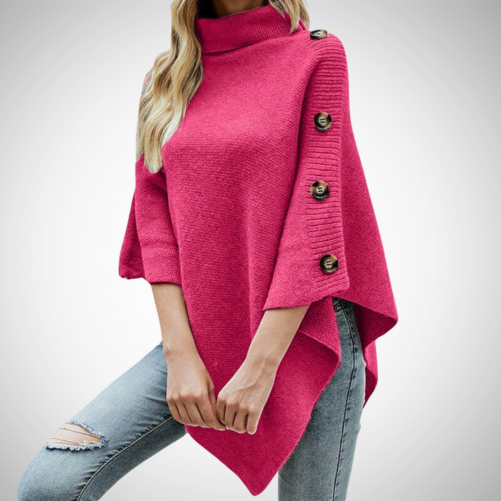 Colette | Poncho en Maille Femme Col Roulé Boutons