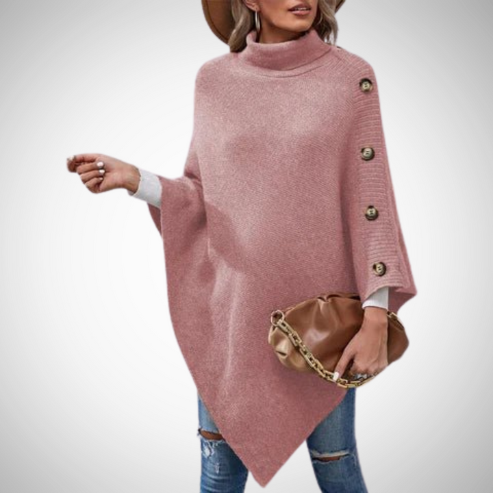 Colette | Poncho en Maille Femme Col Roulé Boutons