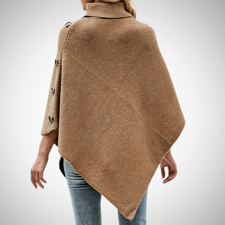 Colette | Poncho en Maille Femme Col Roulé Boutons
