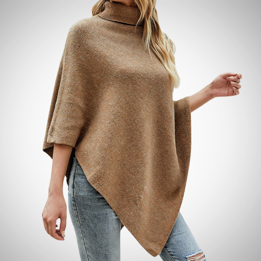 Colette | Poncho en Maille Femme Col Roulé Boutons