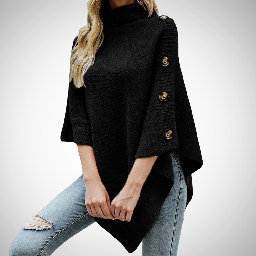 Colette | Poncho en Maille Femme Col Roulé Boutons