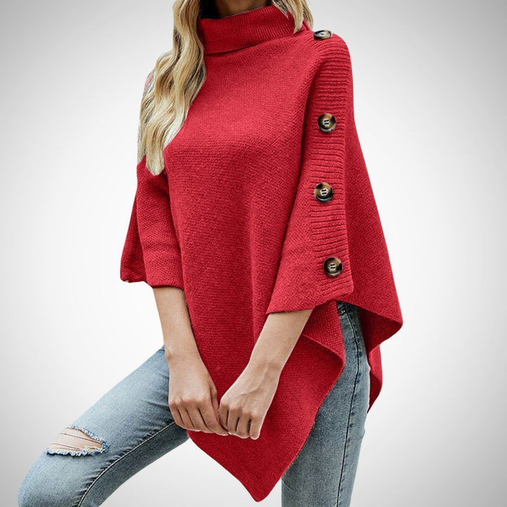 Colette | Poncho en Maille Femme Col Roulé Boutons