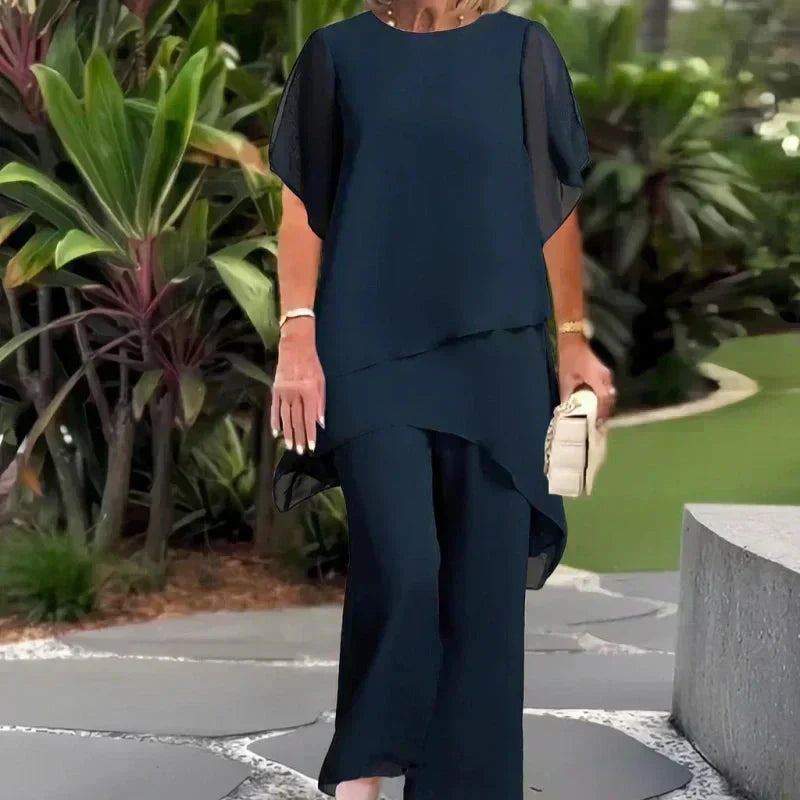 Delphine | Ensemble Pantalon Fluide Femme Haut Asymétrique Cérémonie
