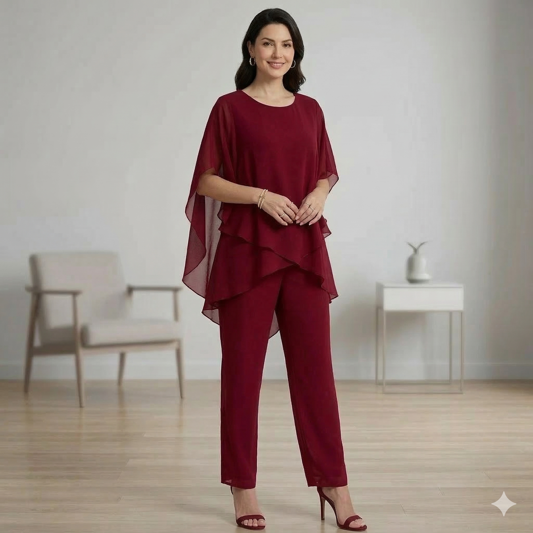 Delphine | Ensemble Pantalon Fluide Femme Haut Asymétrique Cérémonie