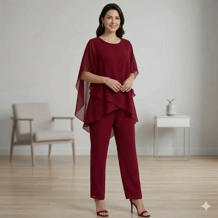 Delphine | Ensemble Pantalon Fluide Femme Haut Asymétrique Cérémonie