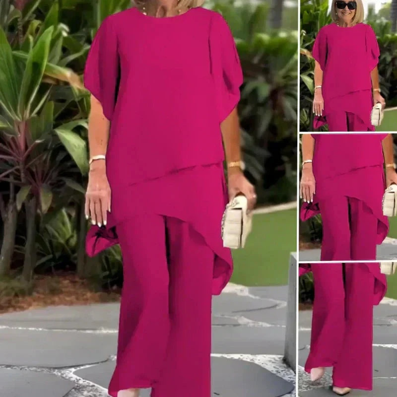 Delphine | Ensemble Pantalon Fluide Femme Haut Asymétrique Cérémonie