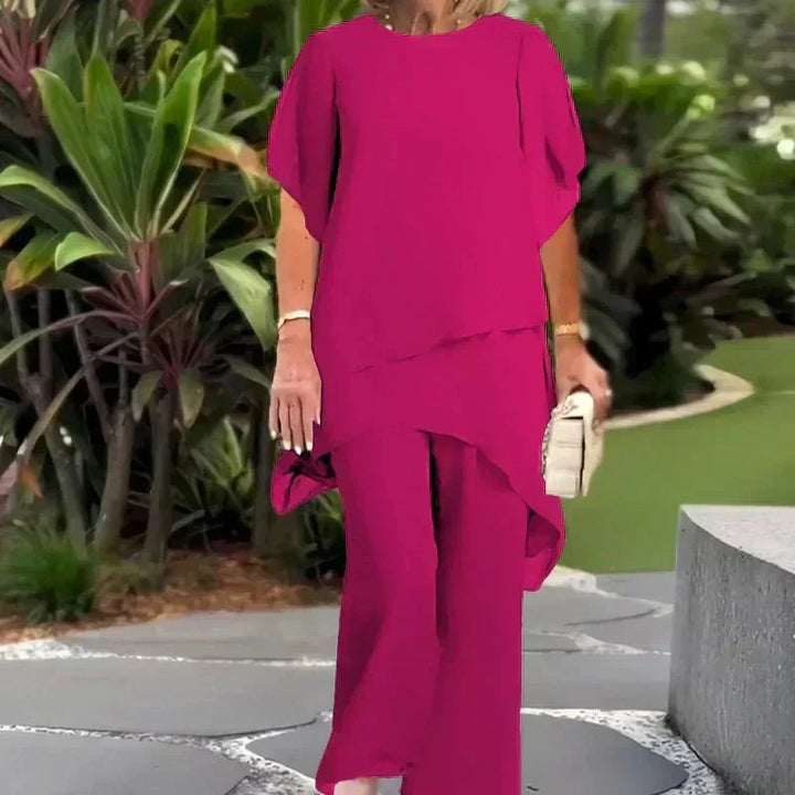 Delphine | Ensemble Pantalon Fluide Femme Haut Asymétrique Cérémonie