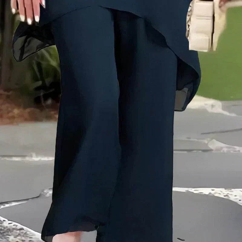Delphine | Ensemble Pantalon Fluide Femme Haut Asymétrique Cérémonie