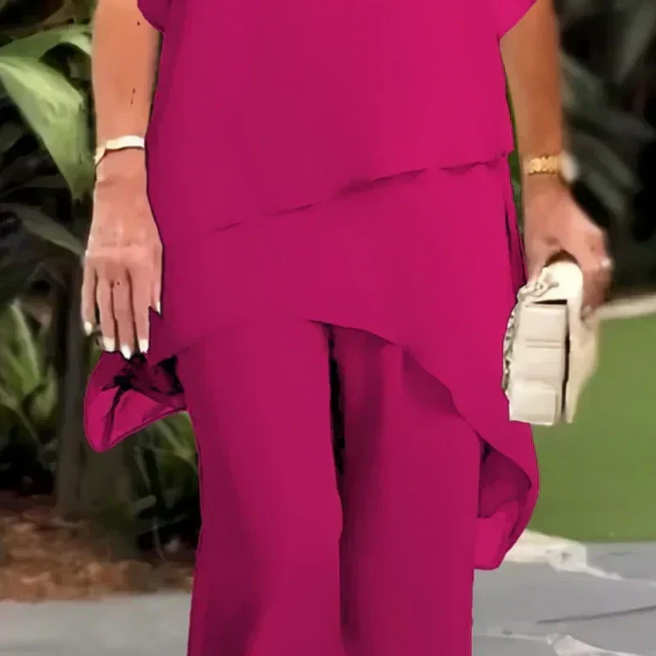 Delphine | Ensemble Pantalon Fluide Femme Haut Asymétrique Cérémonie