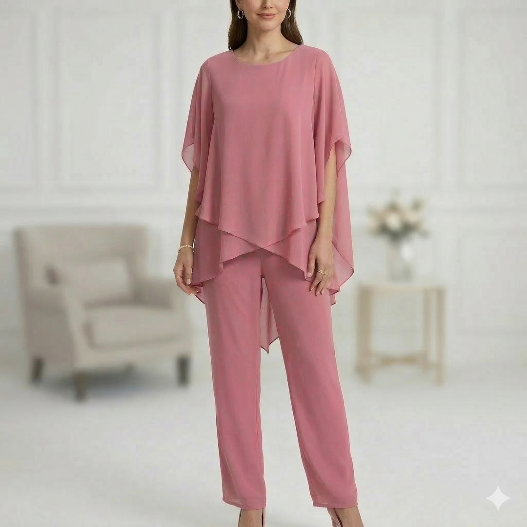 Delphine | Ensemble Pantalon Fluide Femme Haut Asymétrique Cérémonie