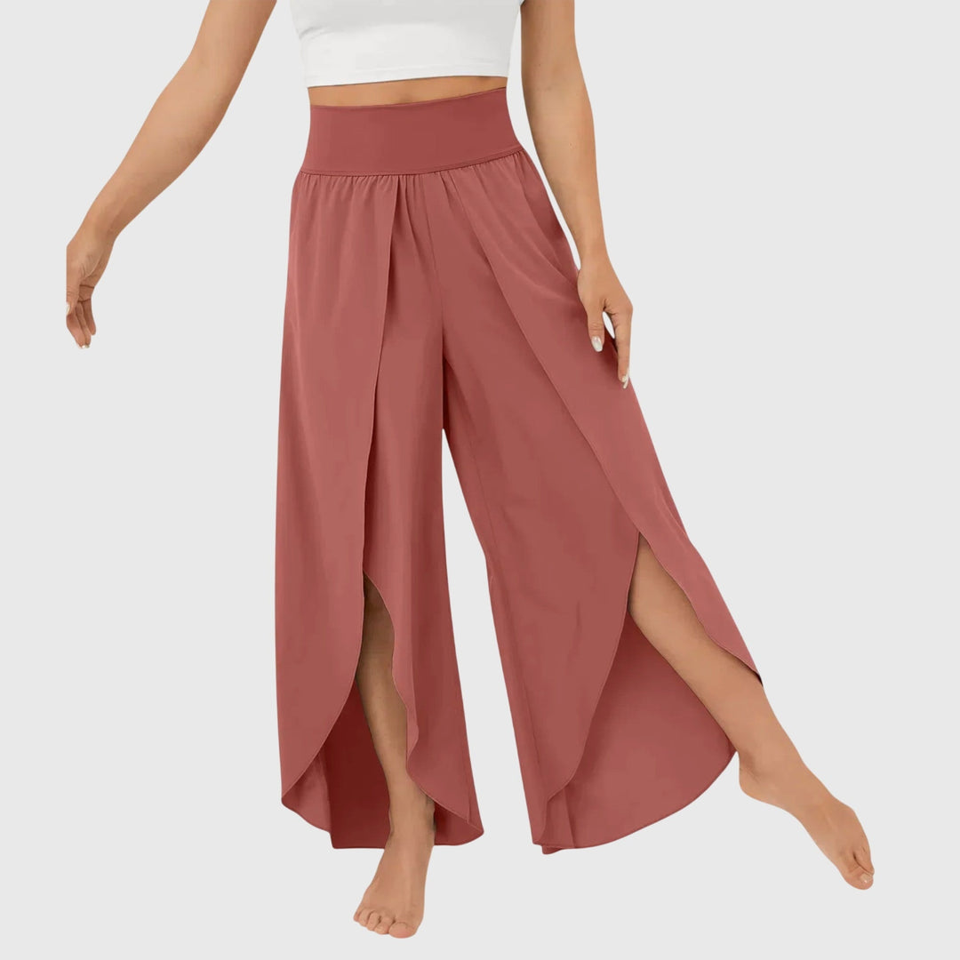 Delphine | Pantalon Large Femme Taille Haute Fentes Latérales Fluide