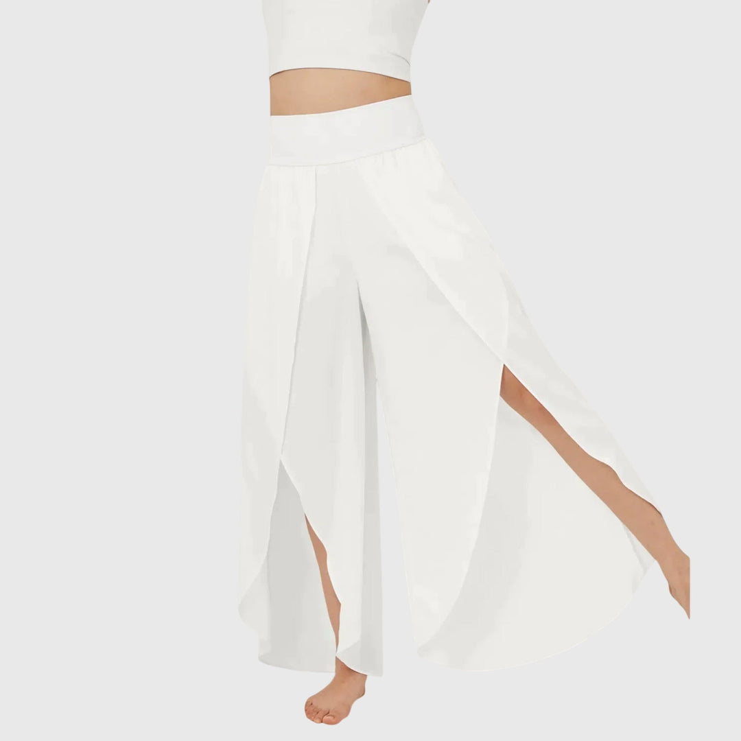 Delphine | Pantalon Large Femme Taille Haute Fentes Latérales Fluide