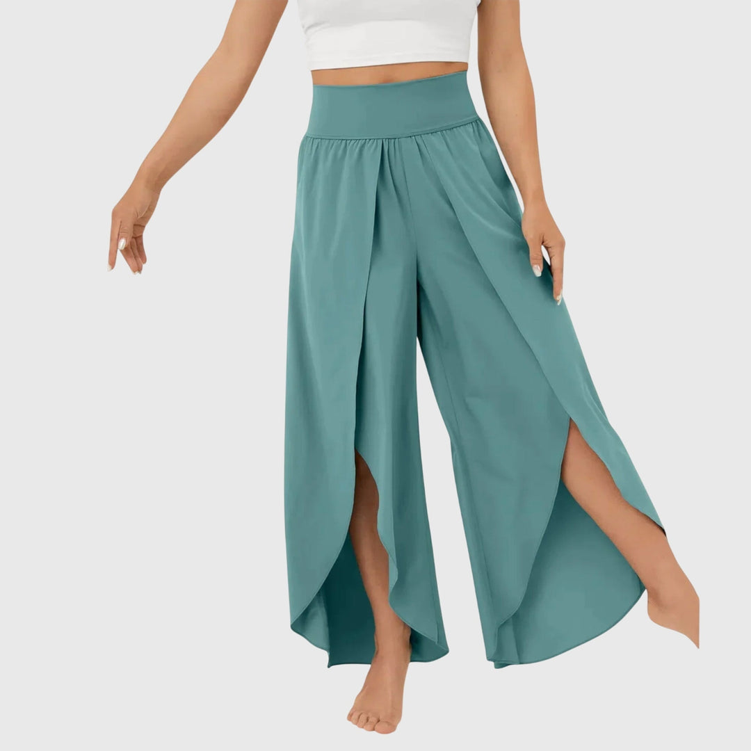 Delphine | Pantalon Large Femme Taille Haute Fentes Latérales Fluide