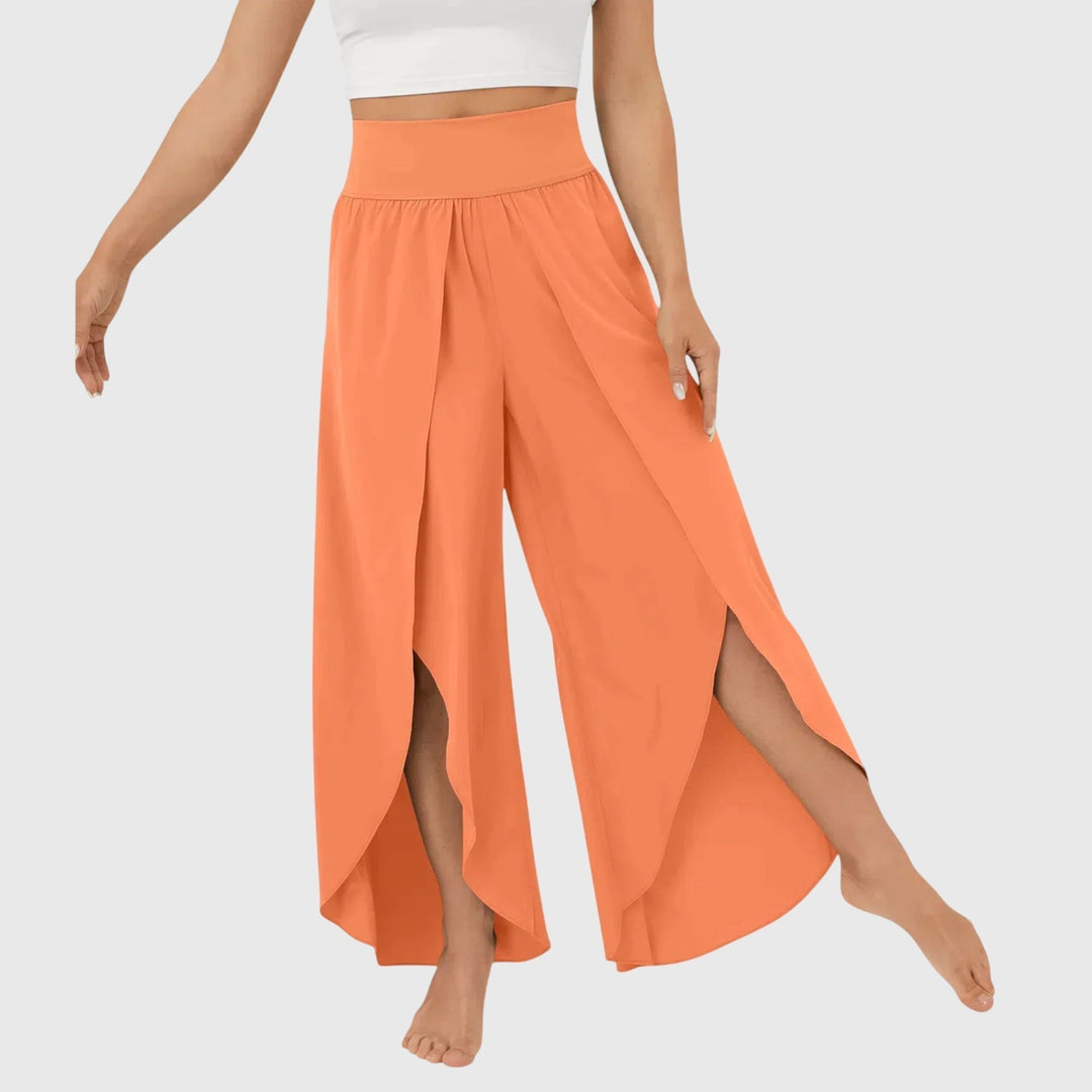 Delphine | Pantalon Large Femme Taille Haute Fentes Latérales Fluide