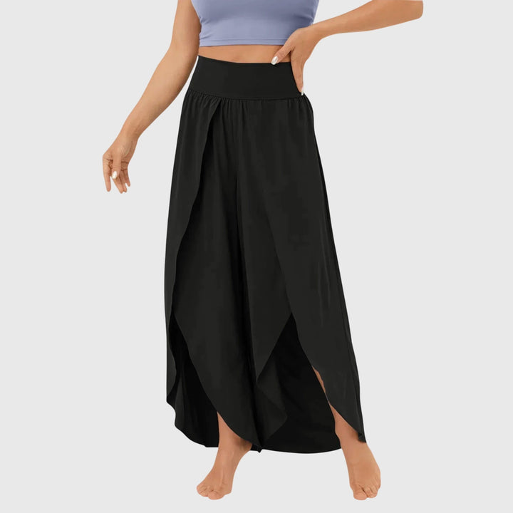 Delphine | Pantalon Large Femme Taille Haute Fentes Latérales Fluide