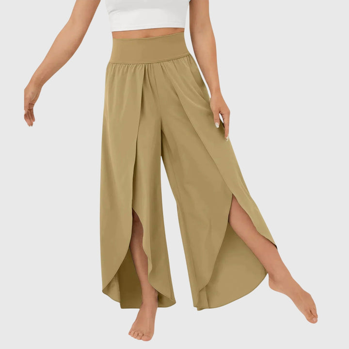 Delphine | Pantalon Large Femme Taille Haute Fentes Latérales Fluide