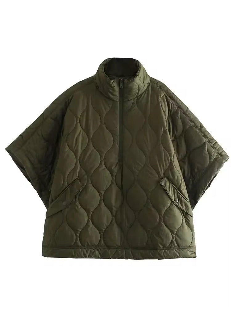Delphine | Poncho Veste Chauffante Femme Matelassée Col Montant