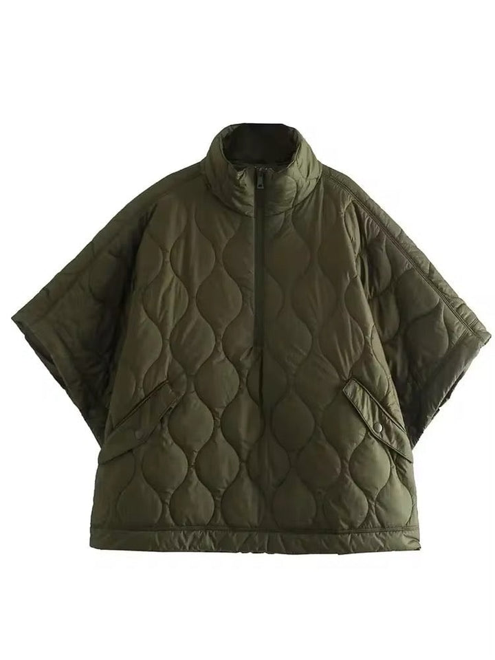 Delphine | Poncho Veste Chauffante Femme Matelassée Col Montant