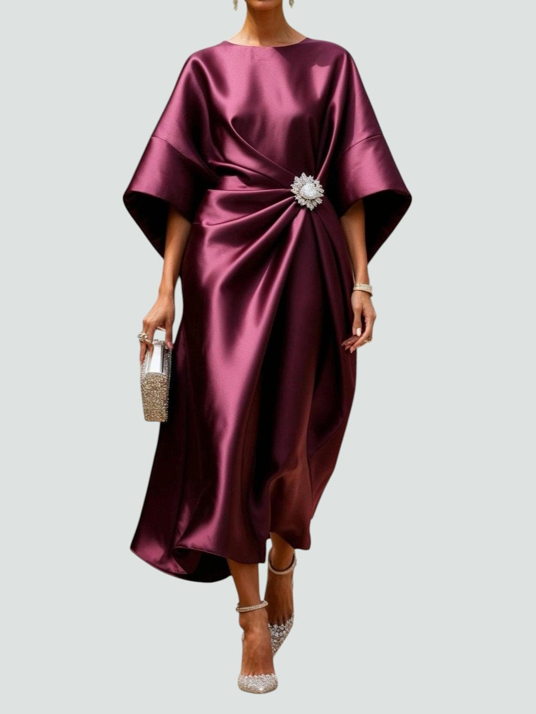 Éléonore | Robe de Soirée Mariage Femme Drapée Manches Larges