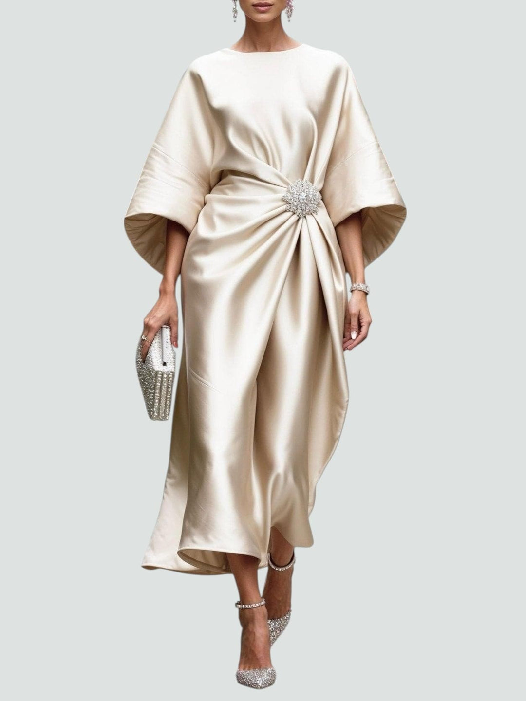 Éléonore | Robe de Soirée Mariage Femme Drapée Manches Larges