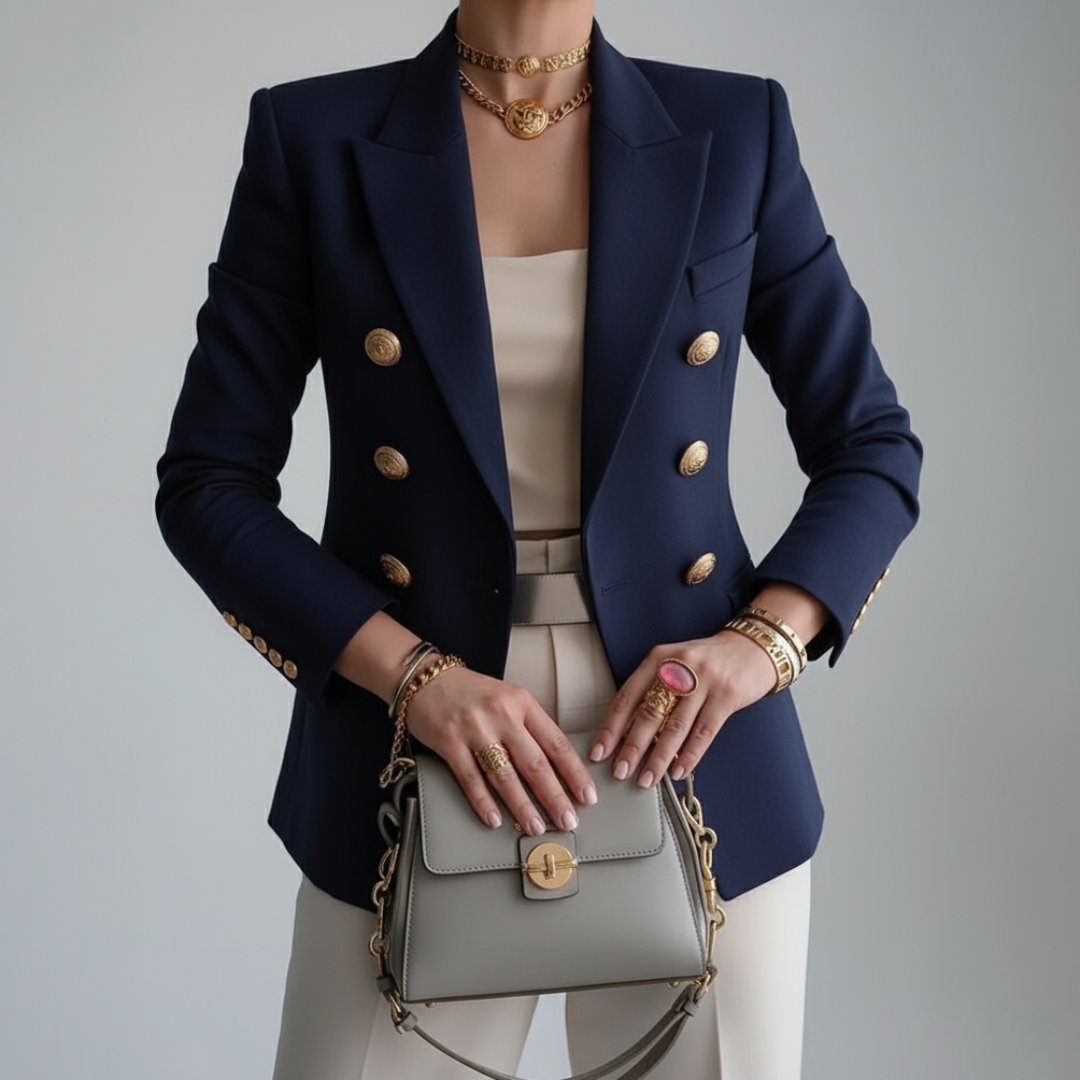 Élise | Blazer Croisé Femme Boutons Col Cranté
