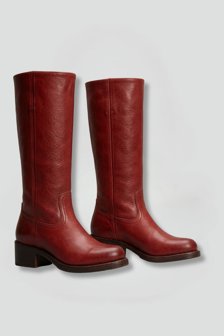 Élise | Bottes Cuir Femme Tige Haute Talon Bloc