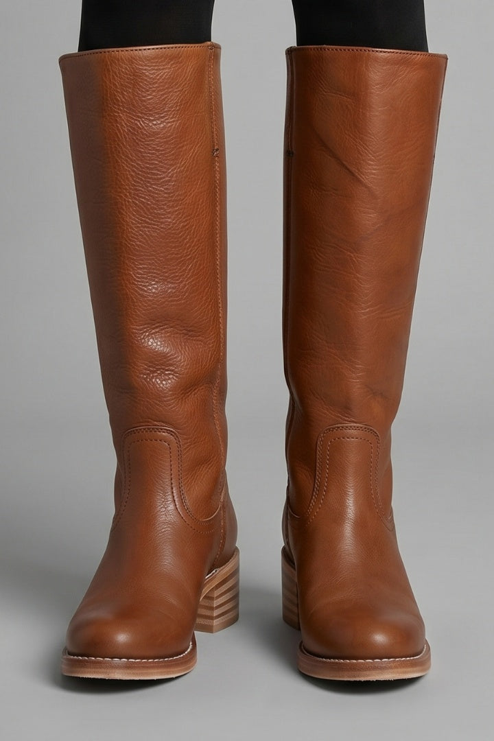 Élise | Bottes Cuir Femme Tige Haute Talon Bloc