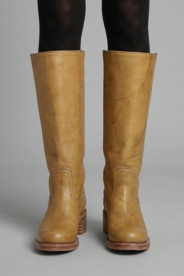 Élise | Bottes Cuir Femme Tige Haute Talon Bloc