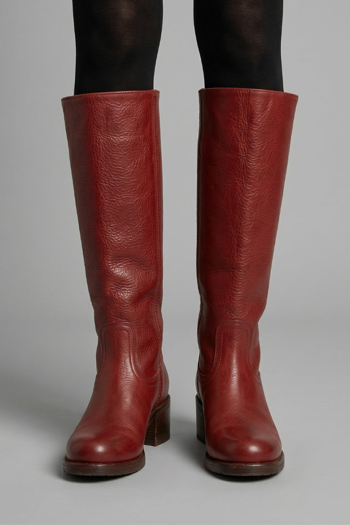 Élise | Bottes Cuir Femme Tige Haute Talon Bloc