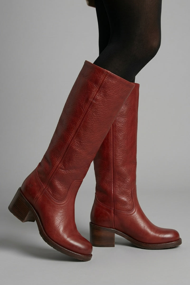 Élise | Bottes Cuir Femme Tige Haute Talon Bloc