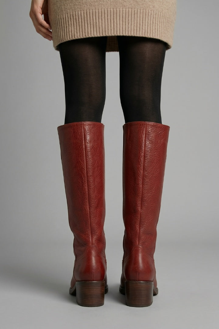 Élise | Bottes Cuir Femme Tige Haute Talon Bloc
