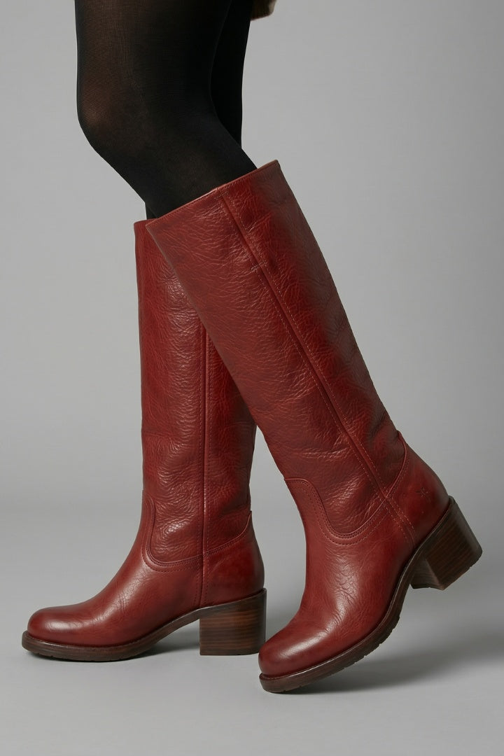 Élise | Bottes Cuir Femme Tige Haute Talon Bloc